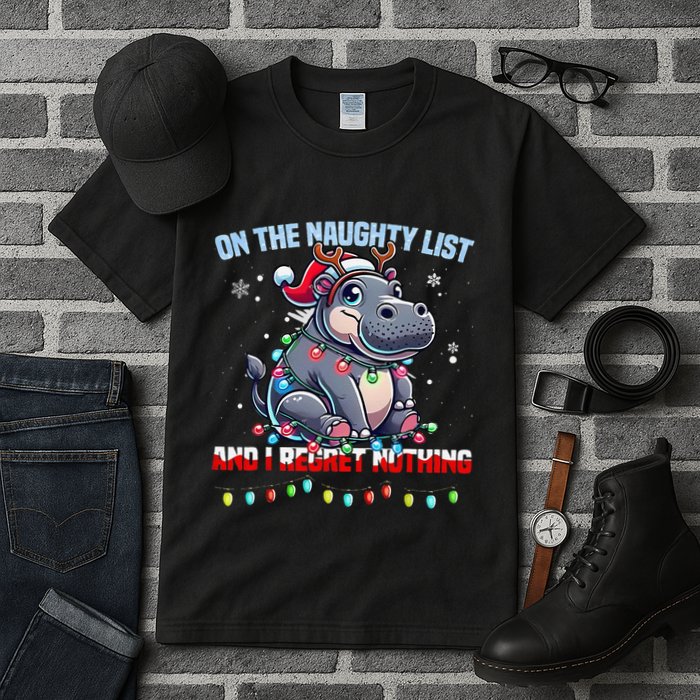 Moo Deng On The List Of Naughty And I Regret Nothing Xmas Tall T-Shirt