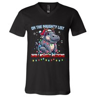 Moo Deng On The List Of Naughty And I Regret Nothing Xmas V-Neck T-Shirt