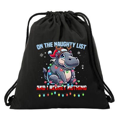Moo Deng On The List Of Naughty And I Regret Nothing Xmas Drawstring Bag