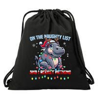 Moo Deng On The List Of Naughty And I Regret Nothing Xmas Drawstring Bag