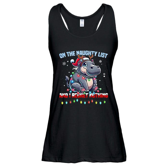 Moo Deng On The List Of Naughty And I Regret Nothing Xmas Ladies Essential Flowy Tank