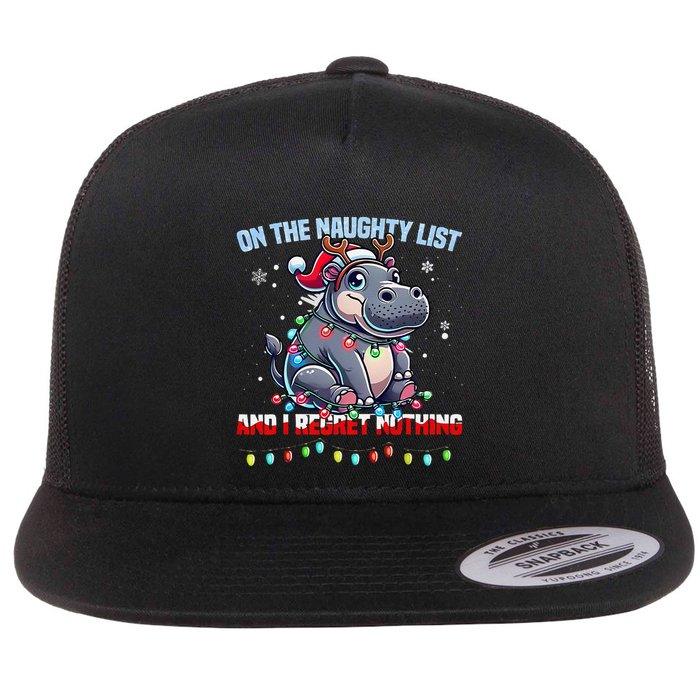 Moo Deng On The List Of Naughty And I Regret Nothing Xmas Flatbill Hat