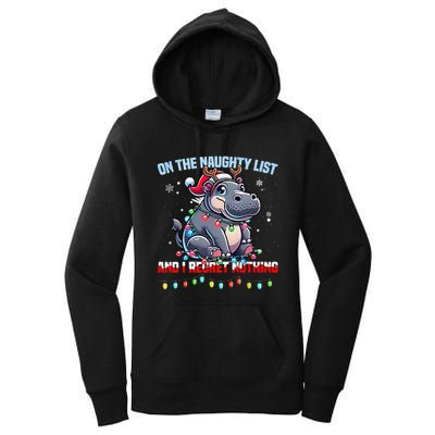 Moo Deng On The List Of Naughty And I Regret Nothing Xmas Women's Pullover Hoodie