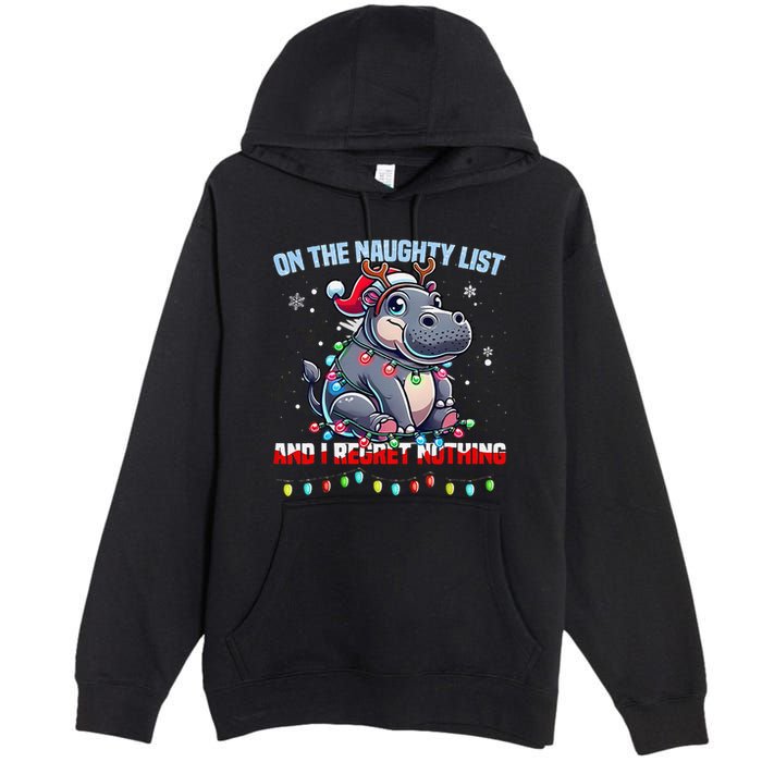 Moo Deng On The List Of Naughty And I Regret Nothing Xmas Premium Pullover Hoodie