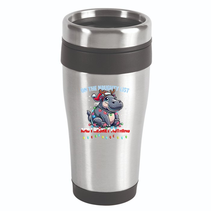 Moo Deng On The List Of Naughty And I Regret Nothing Xmas 16oz Travel Tumbler