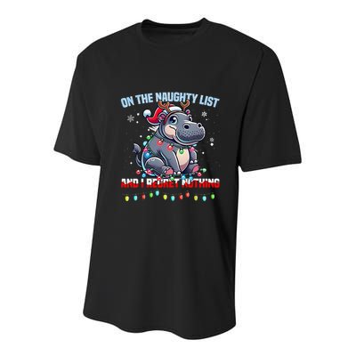 Moo Deng On The List Of Naughty And I Regret Nothing Xmas Youth Performance Sprint T-Shirt