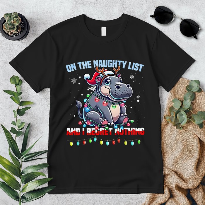 Moo Deng On The List Of Naughty And I Regret Nothing Xmas Premium T-Shirt