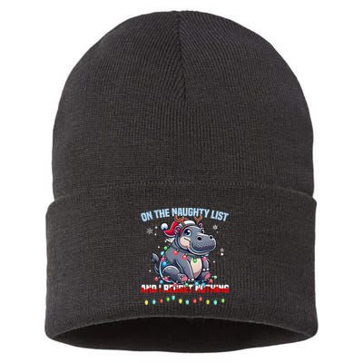 Moo Deng On The List Of Naughty And I Regret Nothing Xmas Sustainable Knit Beanie
