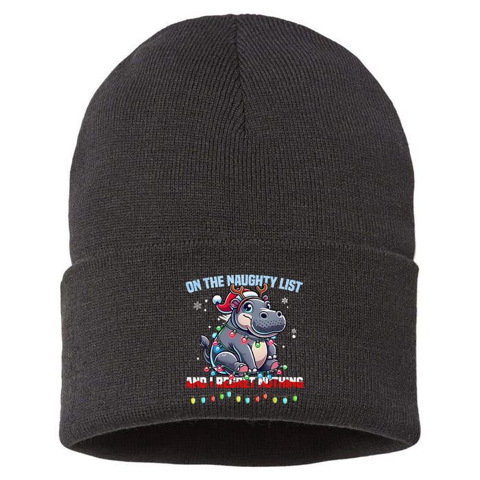 Moo Deng On The List Of Naughty And I Regret Nothing Xmas Sustainable Knit Beanie