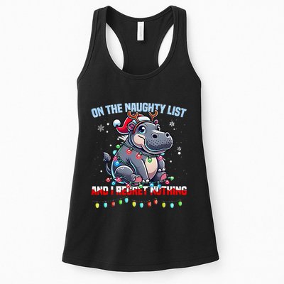 Moo Deng On The List Of Naughty And I Regret Nothing Xmas Womens Tank Top