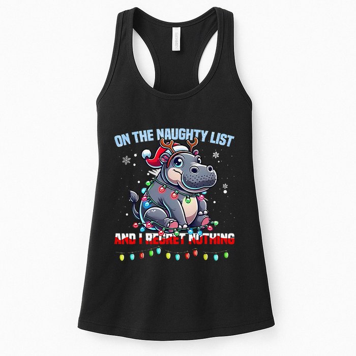 Moo Deng On The List Of Naughty And I Regret Nothing Xmas Womens Tank Top