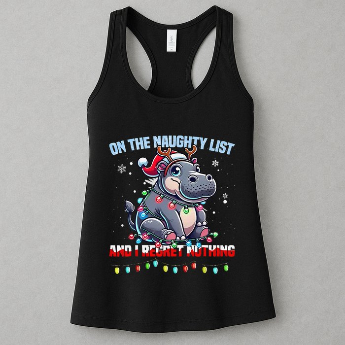 Moo Deng On The List Of Naughty And I Regret Nothing Xmas Womens Tank Top