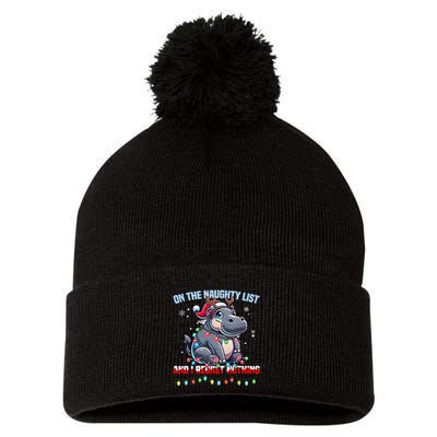 Moo Deng On The List Of Naughty And I Regret Nothing Xmas Pom Pom 12in Knit Beanie