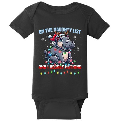 Moo Deng On The List Of Naughty And I Regret Nothing Xmas Baby Bodysuit