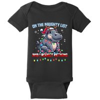 Moo Deng On The List Of Naughty And I Regret Nothing Xmas Baby Bodysuit