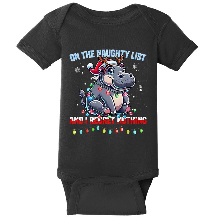 Moo Deng On The List Of Naughty And I Regret Nothing Xmas Baby Bodysuit