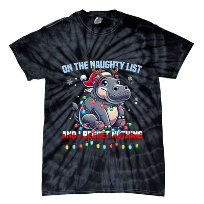 Moo Deng On The List Of Naughty And I Regret Nothing Xmas Tie-Dye T-Shirt