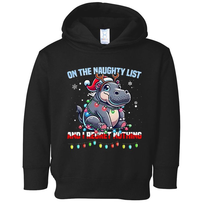 Moo Deng On The List Of Naughty And I Regret Nothing Xmas Toddler Hoodie