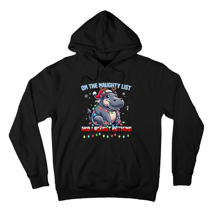 Moo Deng On The List Of Naughty And I Regret Nothing Xmas Tall Hoodie