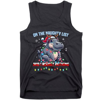 Moo Deng On The List Of Naughty And I Regret Nothing Xmas Tank Top