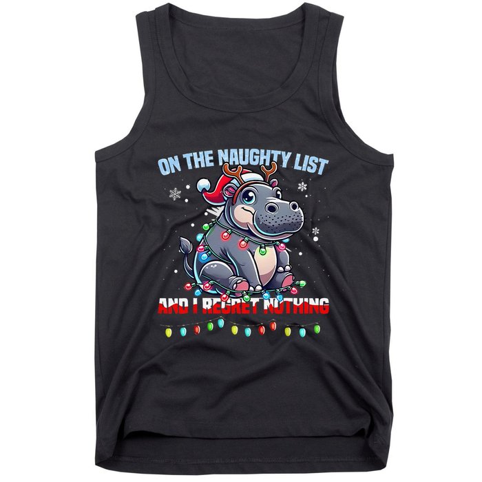 Moo Deng On The List Of Naughty And I Regret Nothing Xmas Tank Top