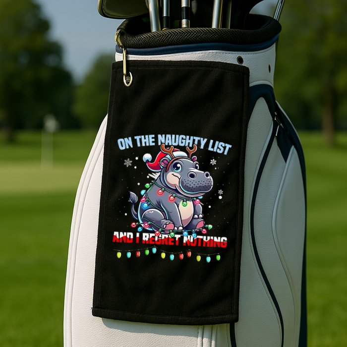 Moo Deng On The List Of Naughty And I Regret Nothing Xmas Golf Towel