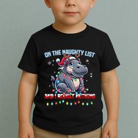 Moo Deng On The List Of Naughty And I Regret Nothing Xmas Toddler T-Shirt