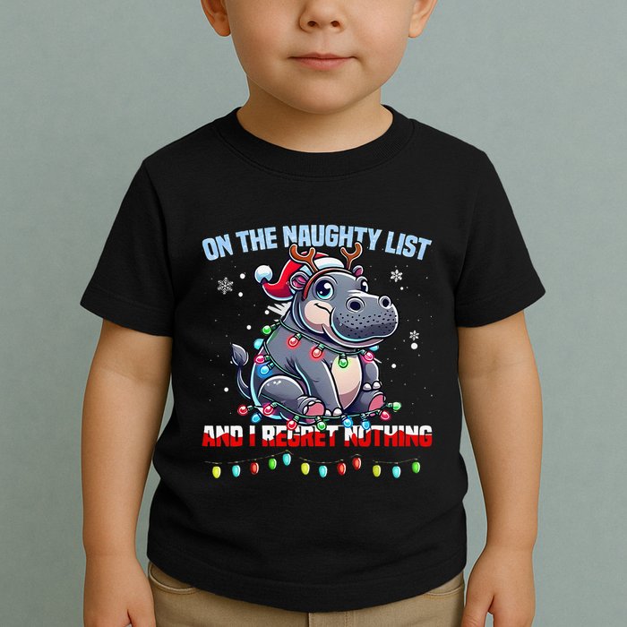 Moo Deng On The List Of Naughty And I Regret Nothing Xmas Toddler T-Shirt