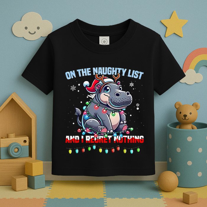 Moo Deng On The List Of Naughty And I Regret Nothing Xmas Toddler T-Shirt