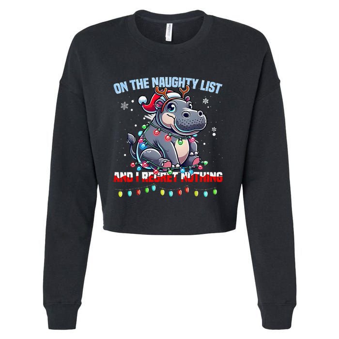 Moo Deng On The List Of Naughty And I Regret Nothing Xmas Cropped Pullover Crew