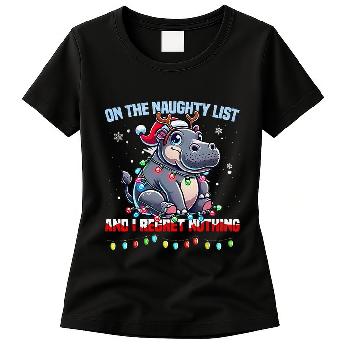 Moo Deng On The List Of Naughty And I Regret Nothing Xmas Womens T-Shirt
