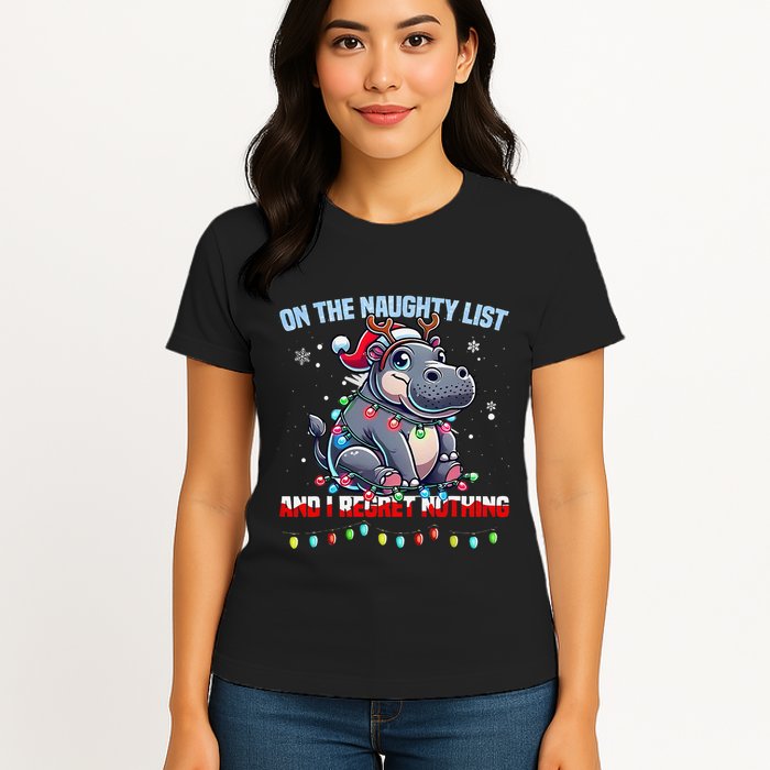 Moo Deng On The List Of Naughty And I Regret Nothing Xmas Womens T-Shirt