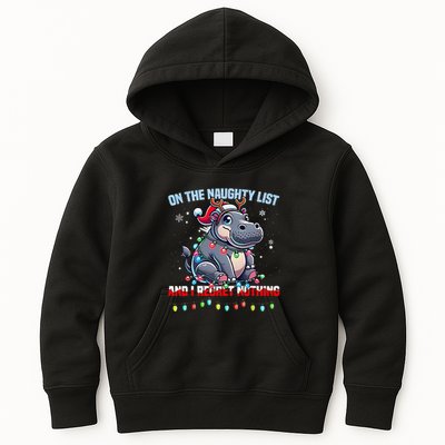 Moo Deng On The List Of Naughty And I Regret Nothing Xmas Kids Hoodie