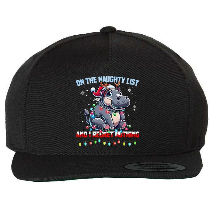 Moo Deng On The List Of Naughty And I Regret Nothing Xmas Wool Snapback Cap