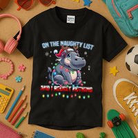 Moo Deng On The List Of Naughty And I Regret Nothing Xmas Kids T-Shirt