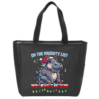 Moo Deng On The List Of Naughty And I Regret Nothing Xmas Zip Tote Bag