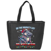 Moo Deng On The List Of Naughty And I Regret Nothing Xmas Zip Tote Bag