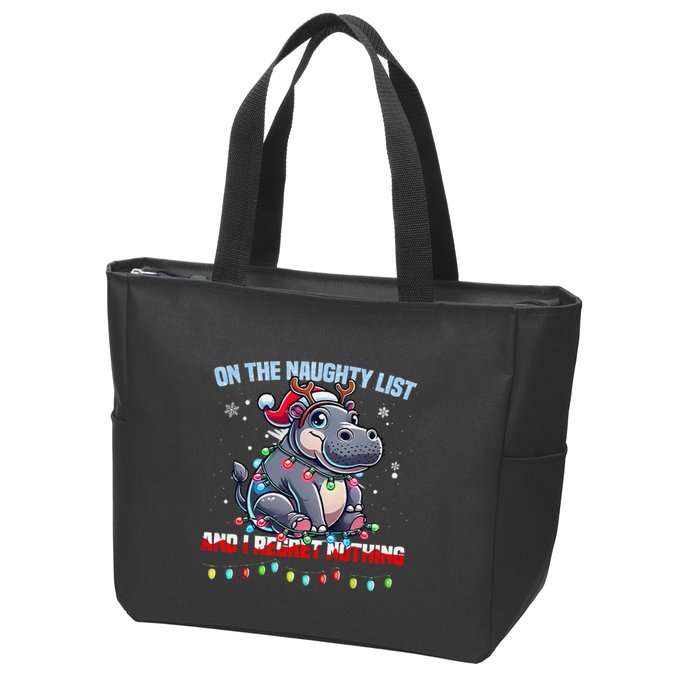 Moo Deng On The List Of Naughty And I Regret Nothing Xmas Zip Tote Bag