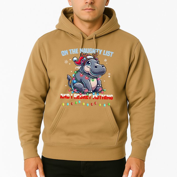 Moo Deng On The List Of Naughty And I Regret Nothing Xmas Hoodie