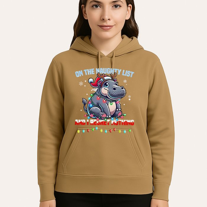Moo Deng On The List Of Naughty And I Regret Nothing Xmas Hoodie