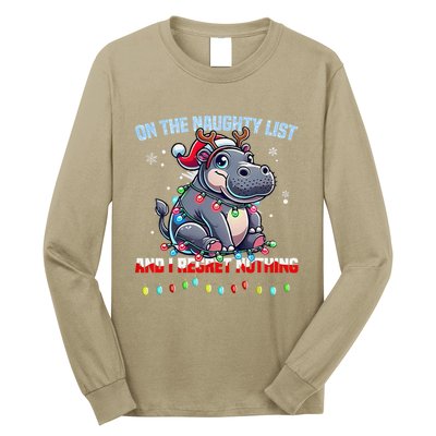 Moo Deng On The List Of Naughty And I Regret Nothing Xmas Long Sleeve Shirt