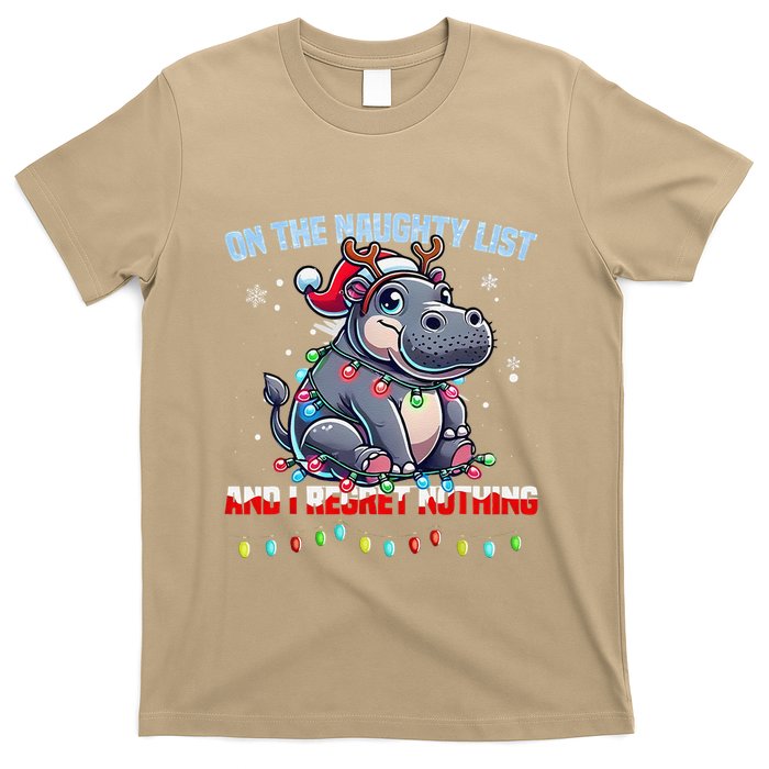Moo Deng On The List Of Naughty And I Regret Nothing Xmas T-Shirt