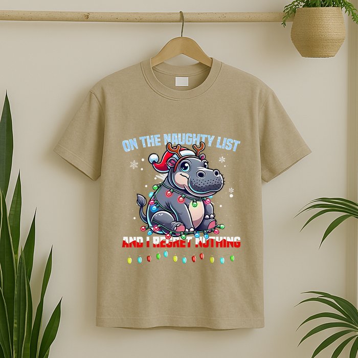 Moo Deng On The List Of Naughty And I Regret Nothing Xmas T-Shirt