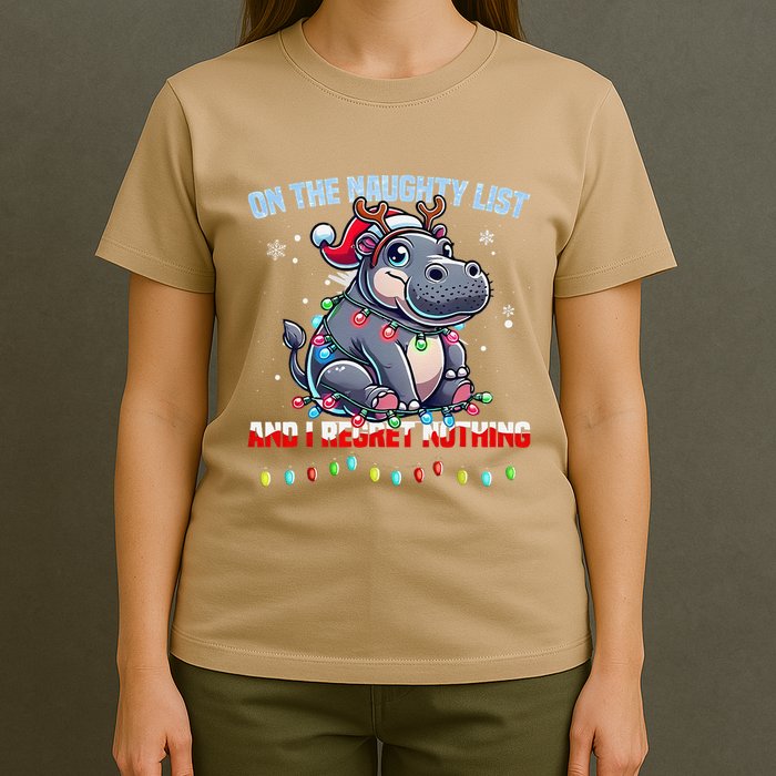 Moo Deng On The List Of Naughty And I Regret Nothing Xmas T-Shirt