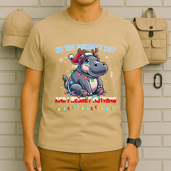 Moo Deng On The List Of Naughty And I Regret Nothing Xmas T-Shirt