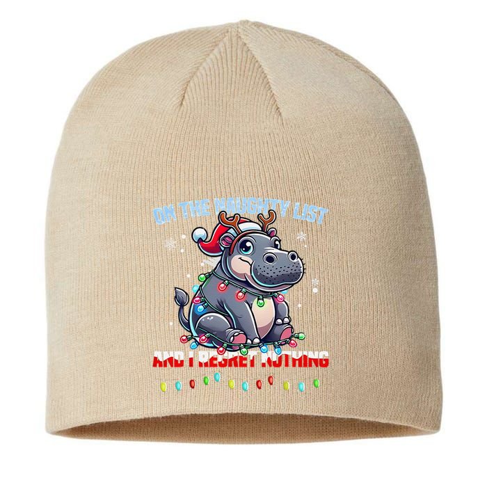 Moo Deng On The List Of Naughty And I Regret Nothing Xmas Sustainable Beanie