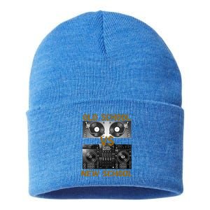 Music Djs Old School Vs New School Turntable Dj Equipt Cute Gift Sustainable Knit Beanie