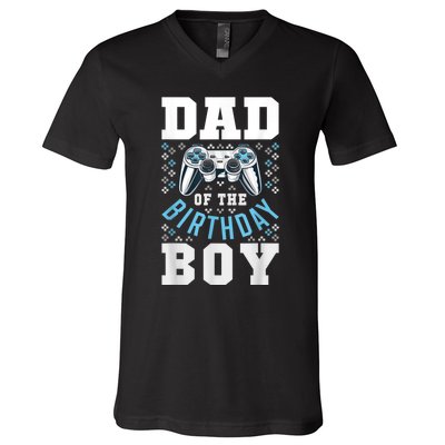 Men Dad Of The Birthday Boy Matching Video Gamer Birthday Party V-Neck T-Shirt