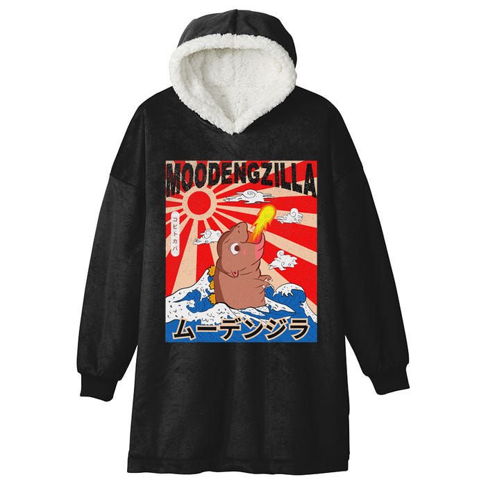 Moo Deng Pygmy Hippopotamus Funny Moodengzilla Hooded Wearable Blanket