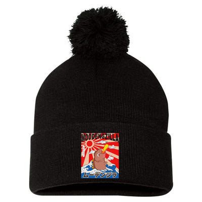 Moo Deng Pygmy Hippopotamus Funny Moodengzilla Pom Pom 12in Knit Beanie